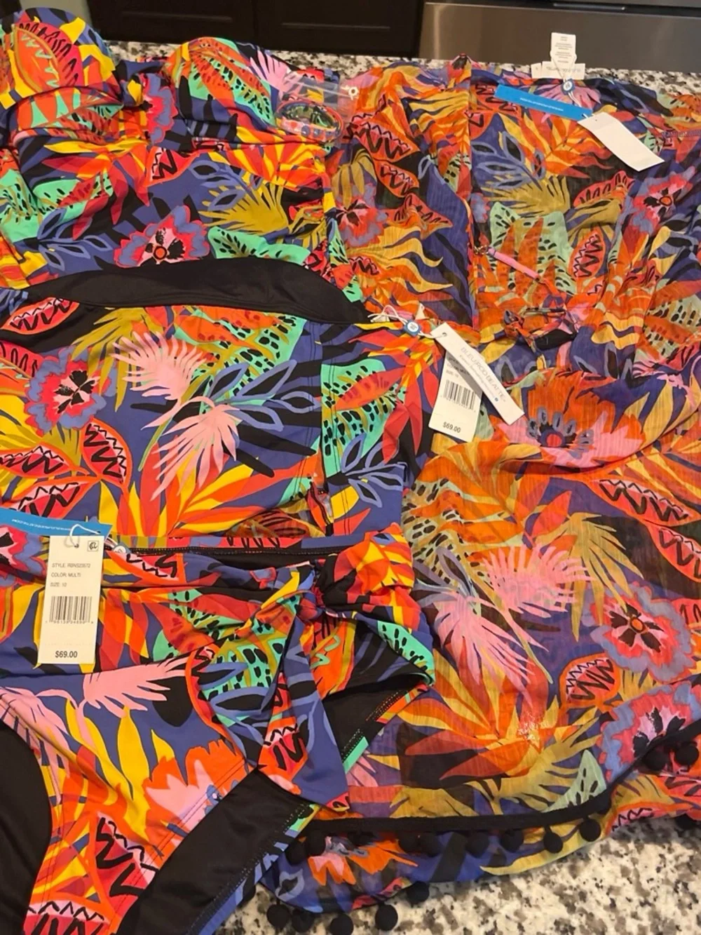 Bright Tropical Print Bikini Set with Matching Cover-Up